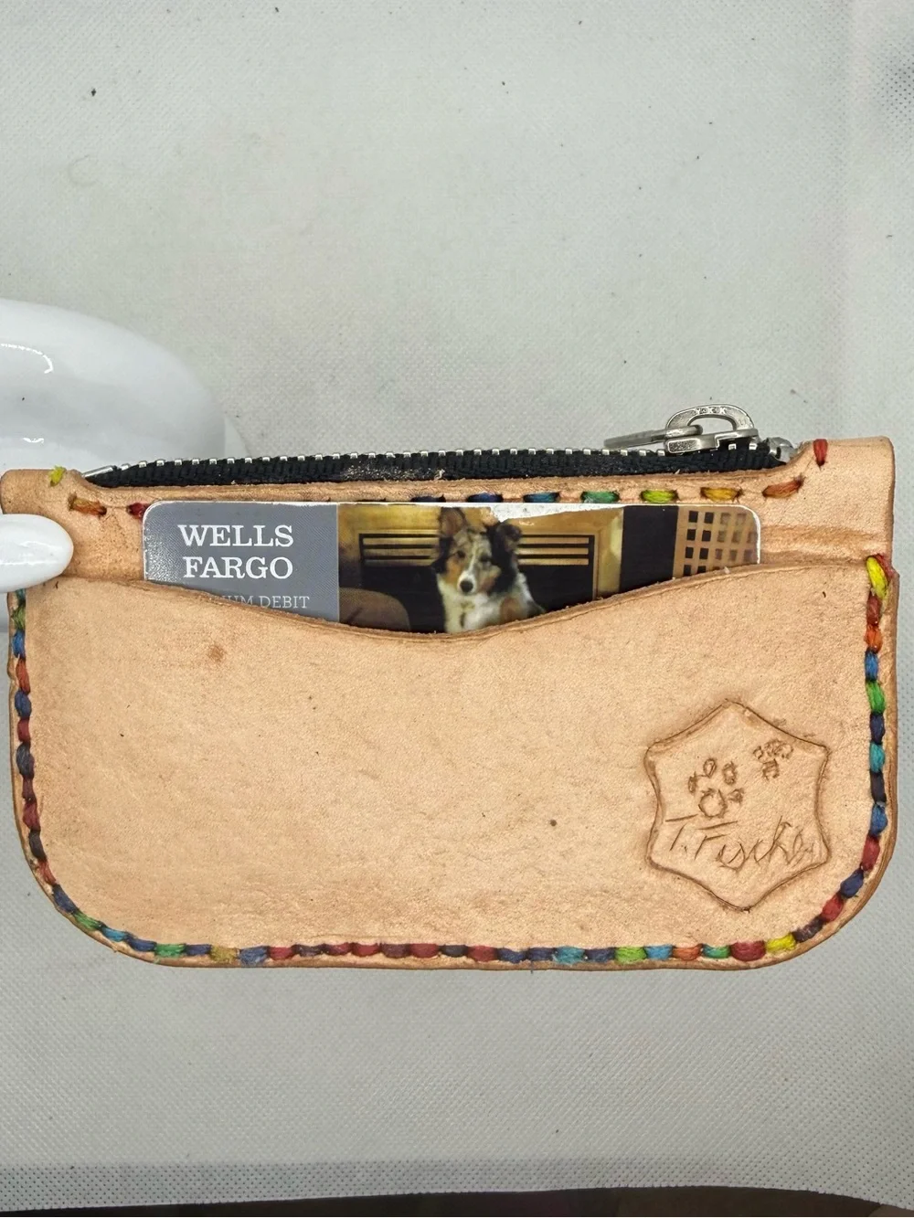 Hand Painted Progress Pride Flag Leather Zipper Pouch Rainbow Stitching